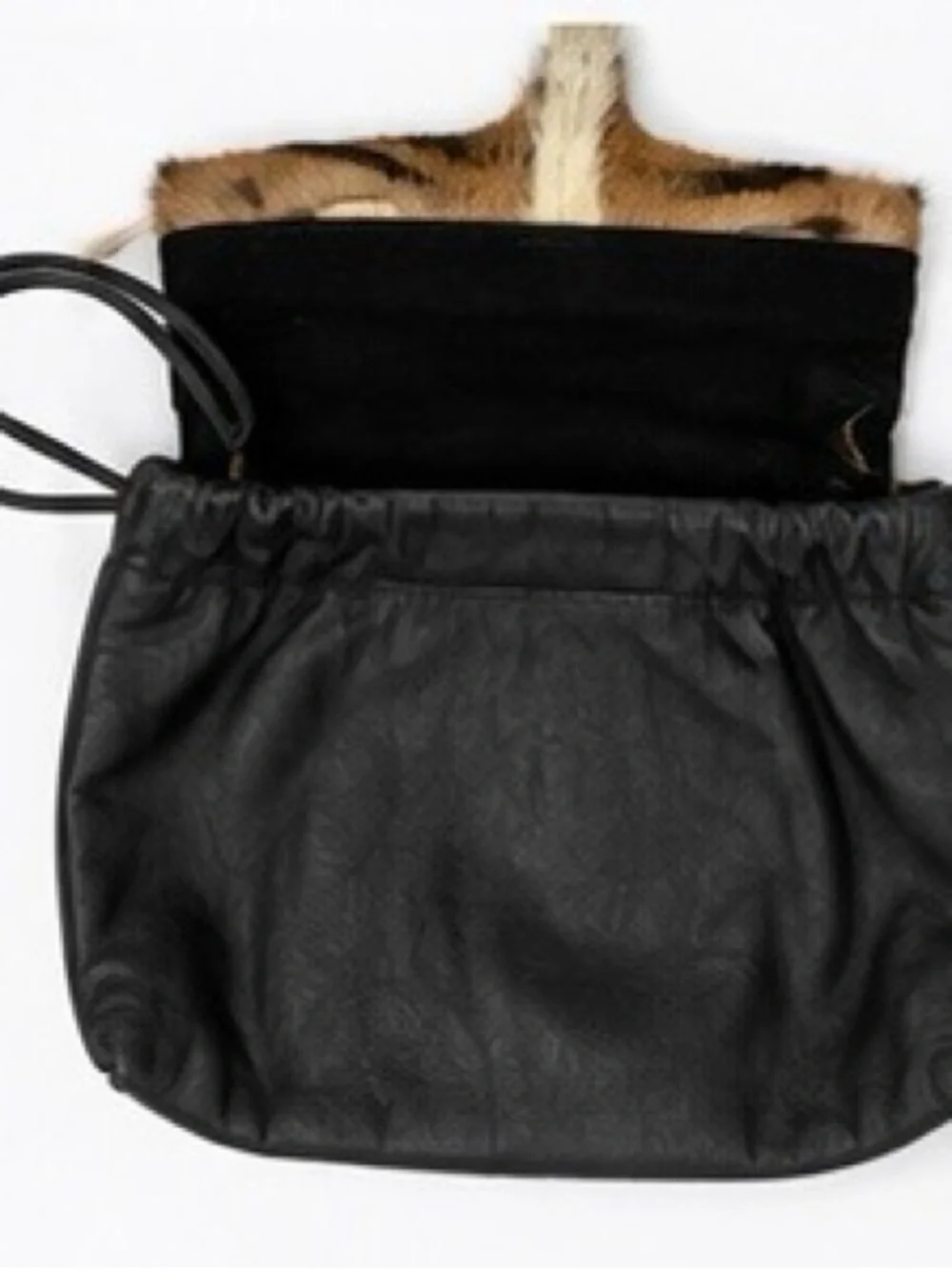 Vintage Ann Turk Black Leather Crossbody Bag Boho Safari Statement Exotic RARE